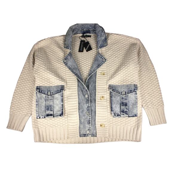 Blank NYC Jackets & Blazers - Blank NYC Mixed Media Shacket Womens M Denim Wool Jacket NWT Oversized